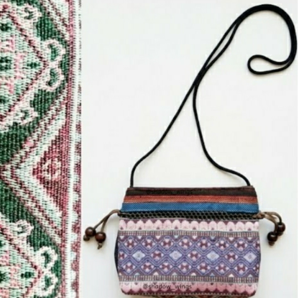 Handmade Hmong Geometric Embroidered Textile Crossbody Bag - Picture 1 of 14